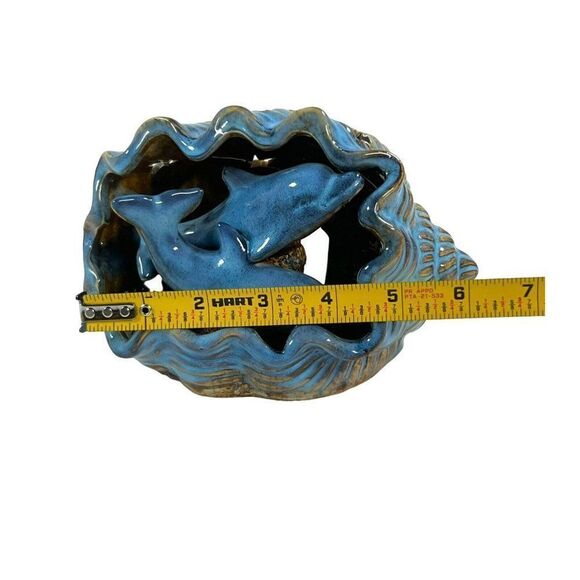 Pottery Dolphin Votive Candle Holder Blue Tealight Seashell Beach Conch Shell - Picture 8 of 8